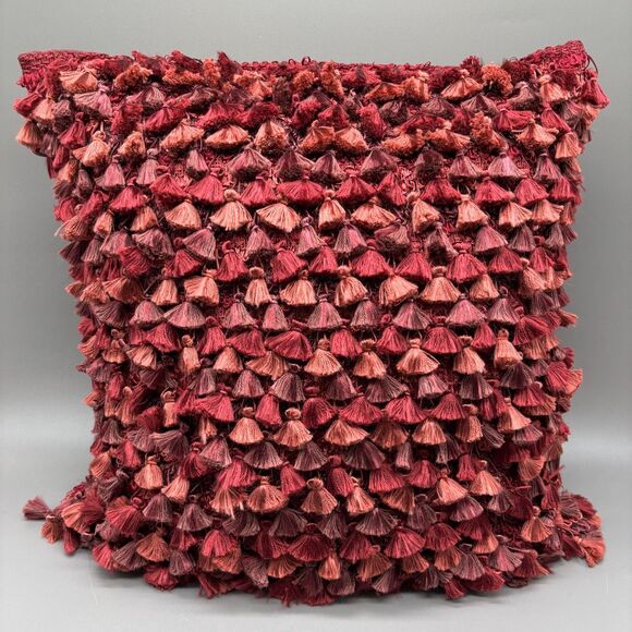 Dransfield & Ross Throw Pillow Plum Burgundy Red Pink Tassel Feather Down Insert - Picture 1 of 6